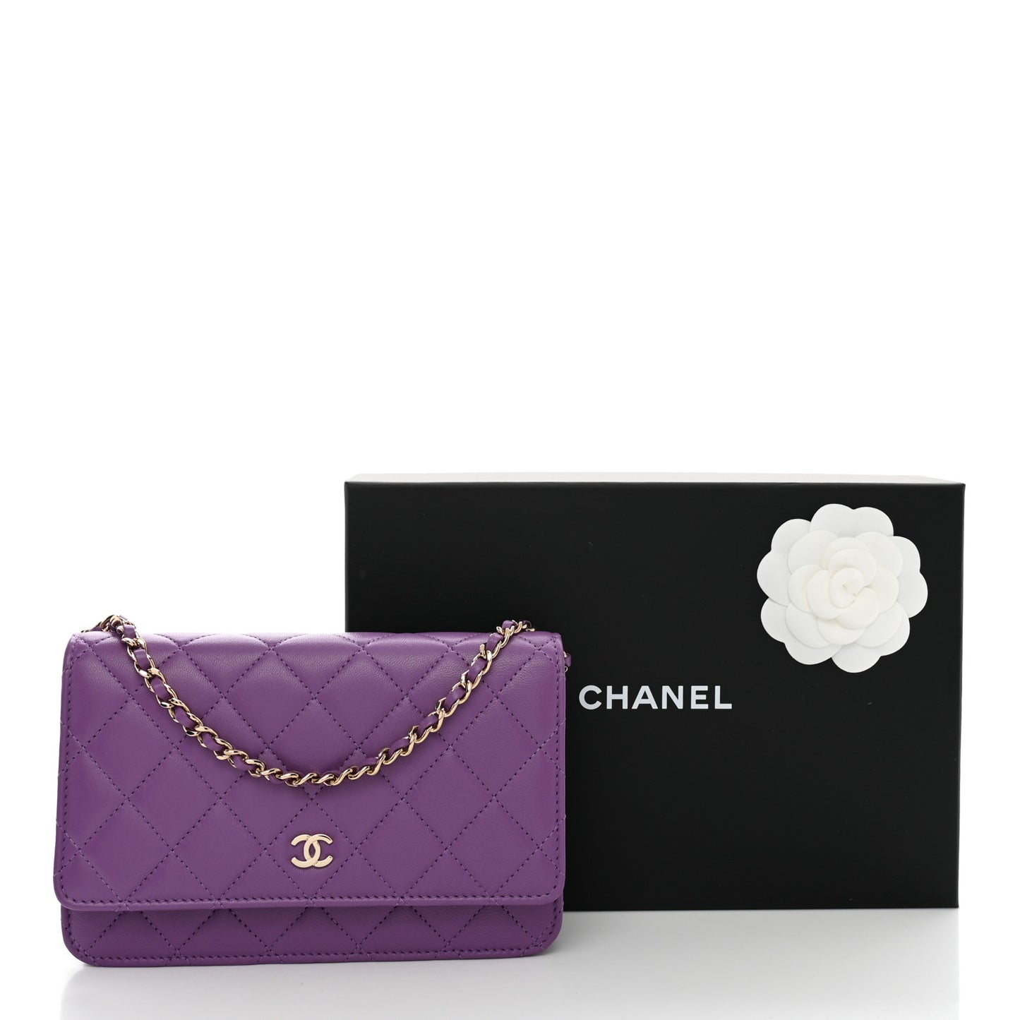 Lambskin Quilted Wallet On Chain WOC Purple