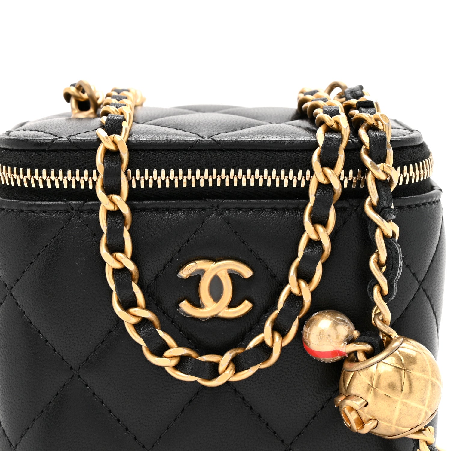 Chanel Lambskin Quilted Mini Pearl Crush Vanity Case With Chain Black 8 of 12