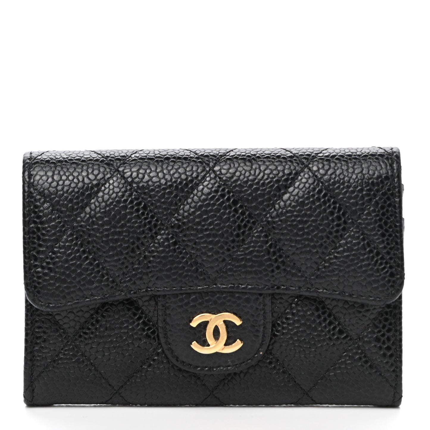 Caviar Quilted Flap Card Holder Black