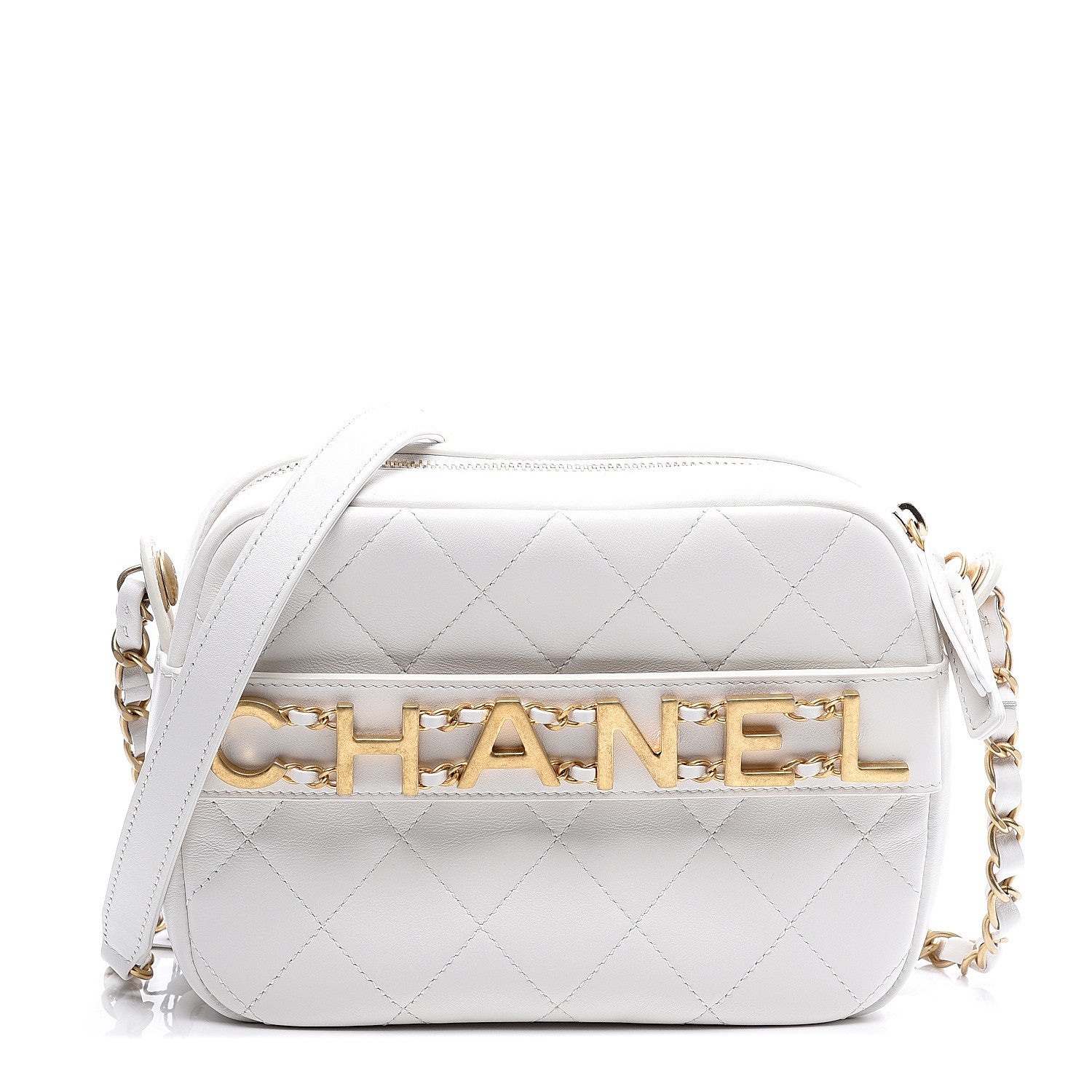 Chanel Calfskin Quilted Enchained Camera Case Bag White 1 of 10