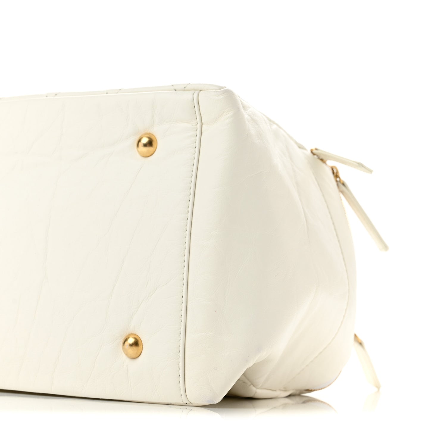 Aged Calfskin Quilted Double Sided Bowling Bag White