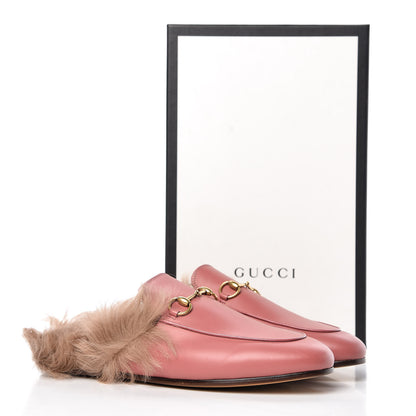 Gucci Calfskin Fur Womens Princetown Slippers 39 Lipstick Rose Natural 9 of 9