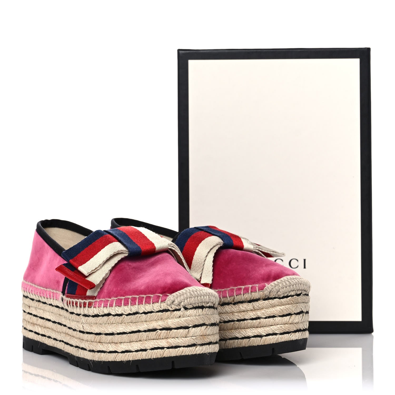 Gucci Velvet Sylvie Web Platform Espadrilles 37 Light Raspberry Rose 9 of 9