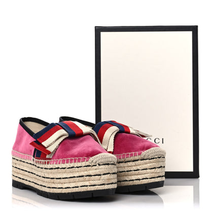 Gucci Velvet Sylvie Web Platform Espadrilles 37 Light Raspberry Rose 9 of 9