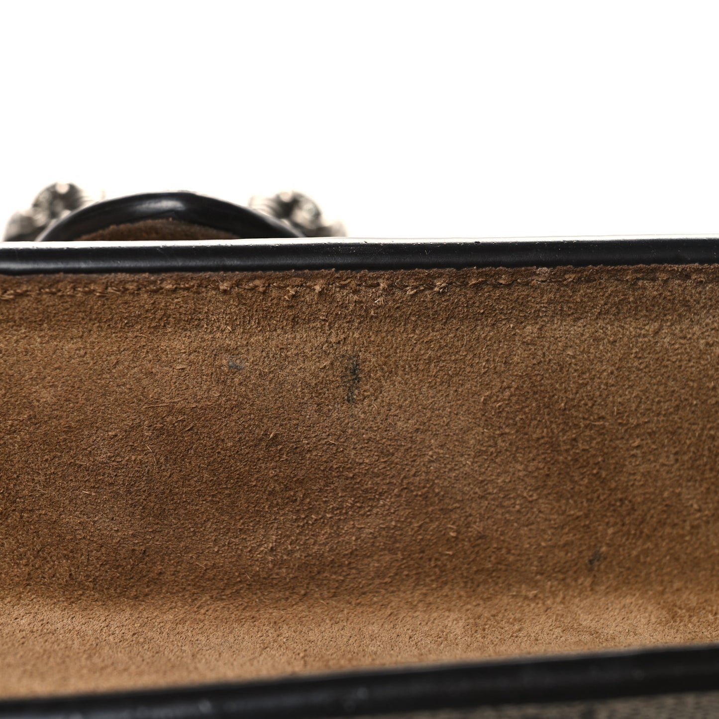 GG Supreme Monogram Suede Crystal Small Dionysus Shoulder Bag Beige Ebony Taupe