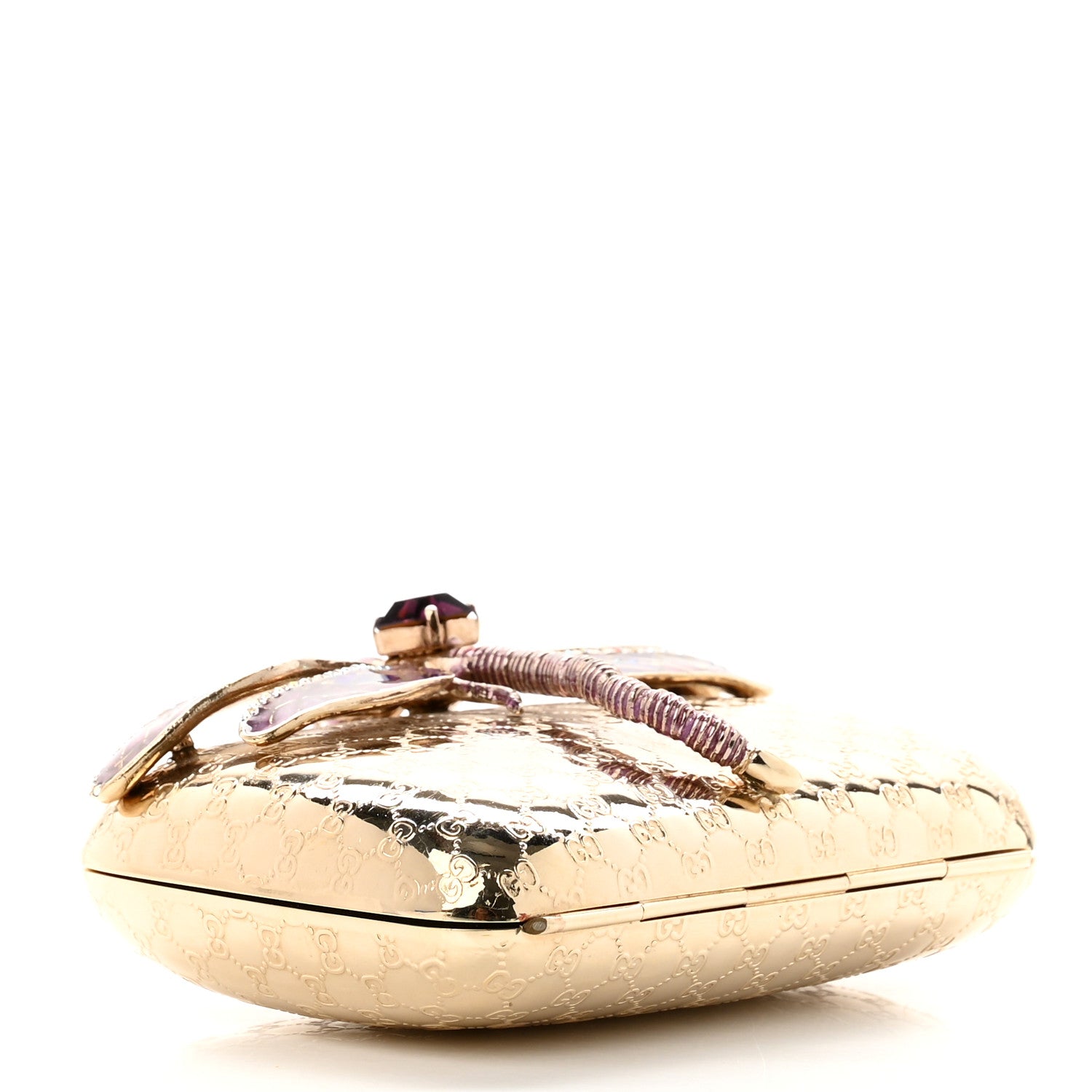 Gucci Metal Guccissima Dragonfly Minaudiere Clutch Gold 3 of 7