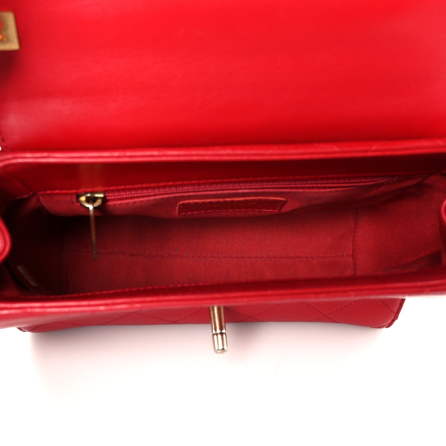 Chanel Lambskin Stitched Pearl Logo Top Handle Flap Red 5 of 11
