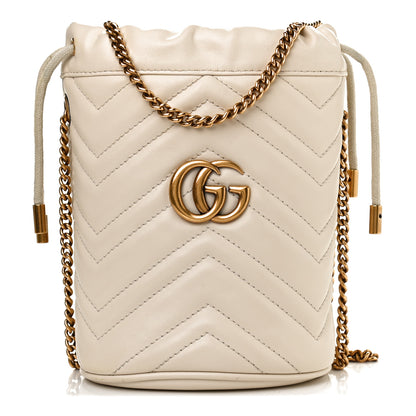 Gucci Calfskin Matelasse Mini GG Marmont 2.0 Bucket Bag White 1 of 13