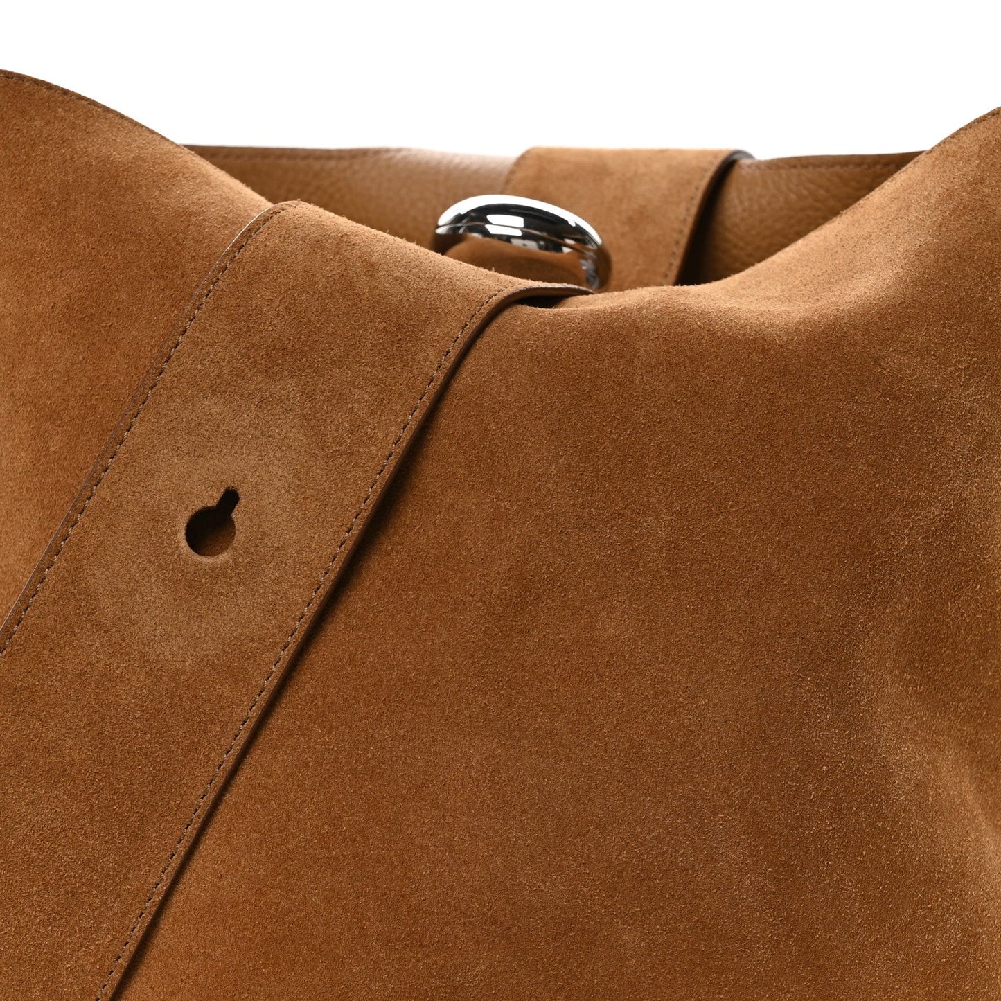 Suede Calfskin Medium Pebble Bucket Bag Tobacco