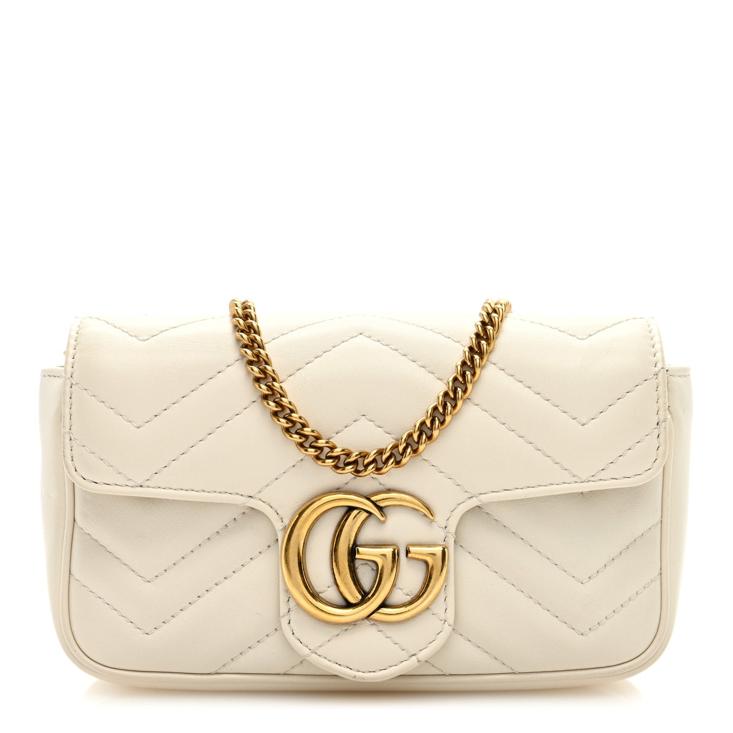 Calfskin Matelasse Super Mini GG Marmont Shoulder Bag White