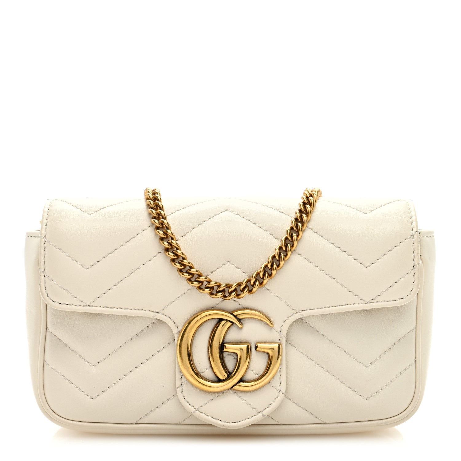 Gucci Calfskin Matelasse Super Mini GG Marmont Shoulder Bag White 1 of 10