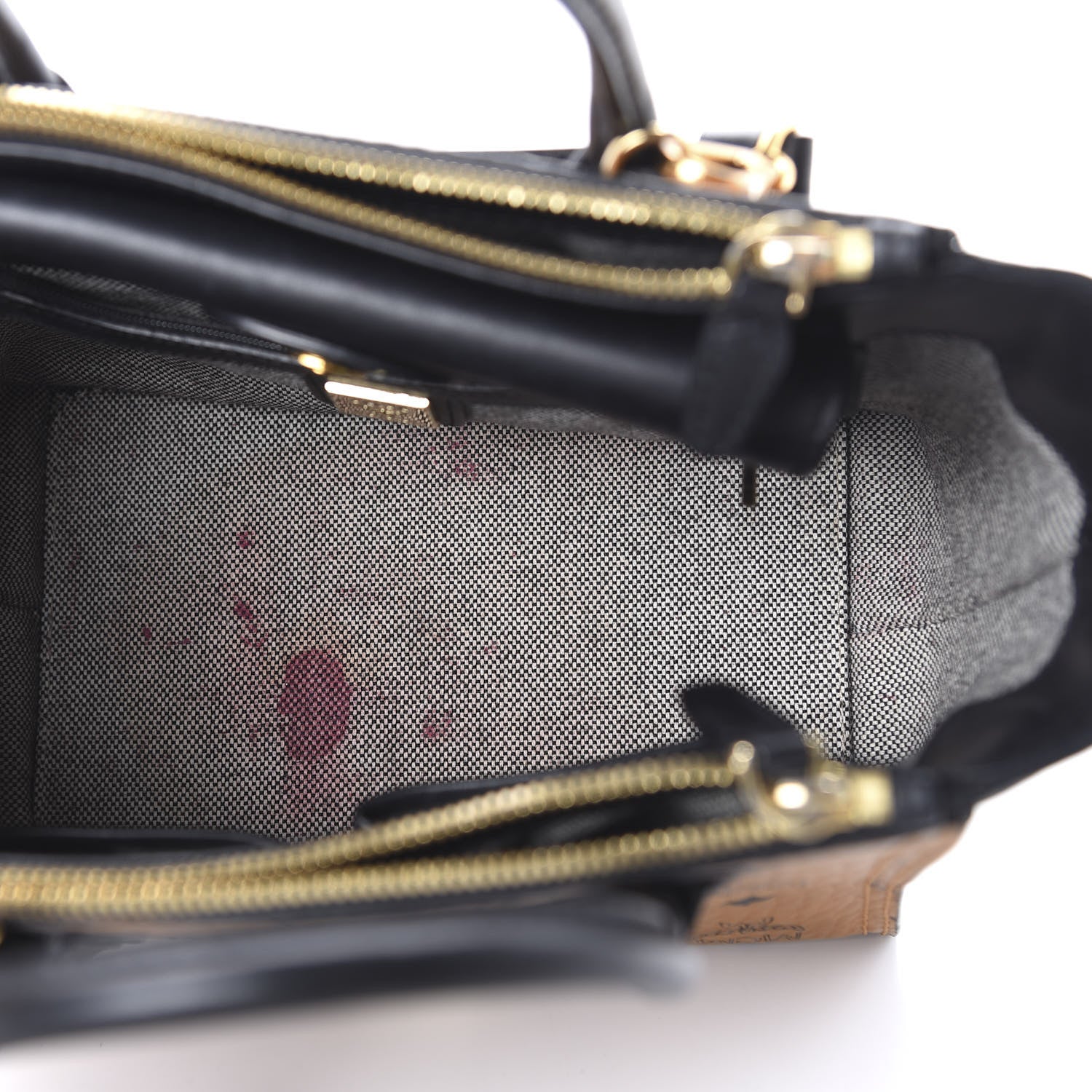 MCM Visetos Small Kathy Double Zip Tote Cognac Black 5 of 10