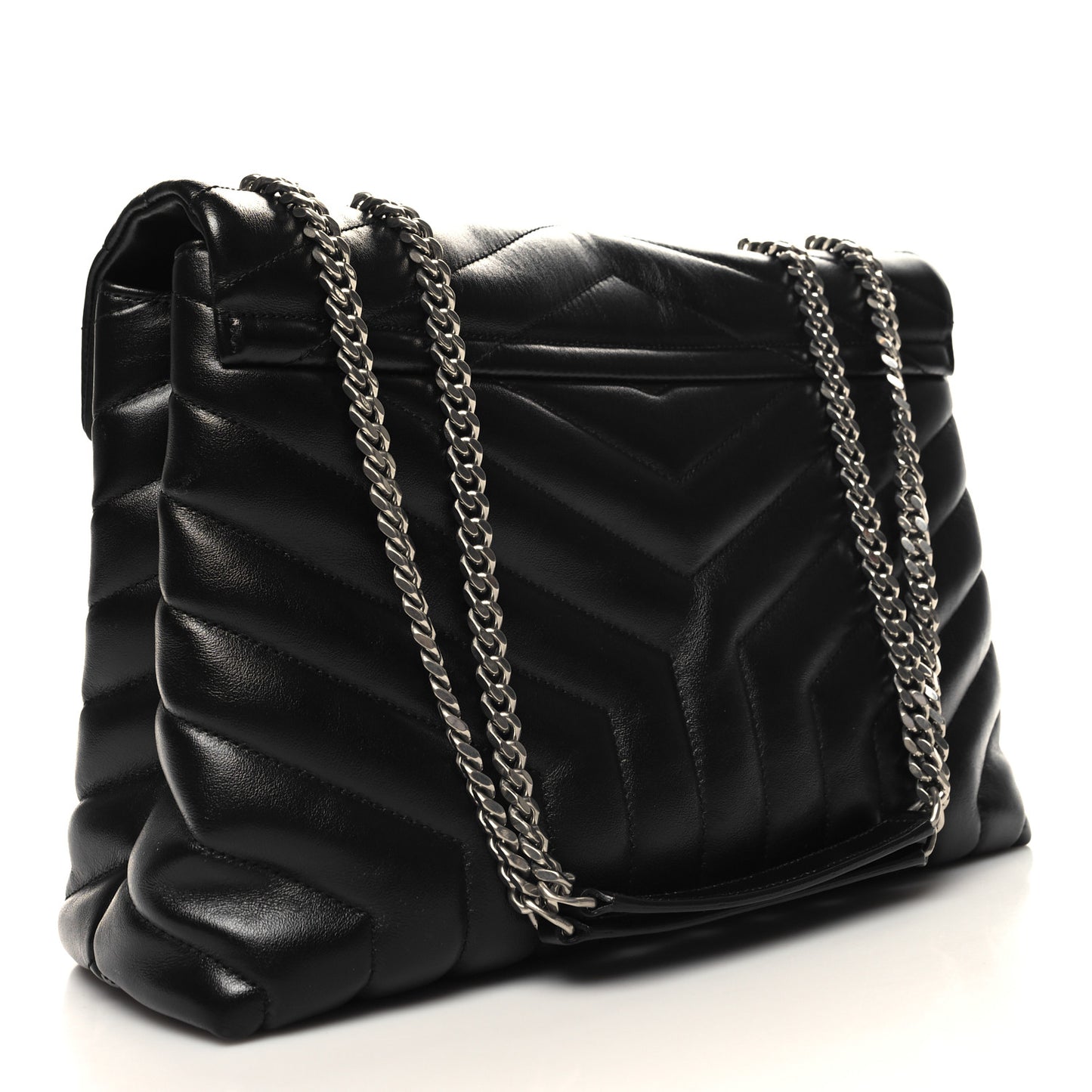 Calfskin Y Quilted Monogram Medium Loulou Chain Satchel Black