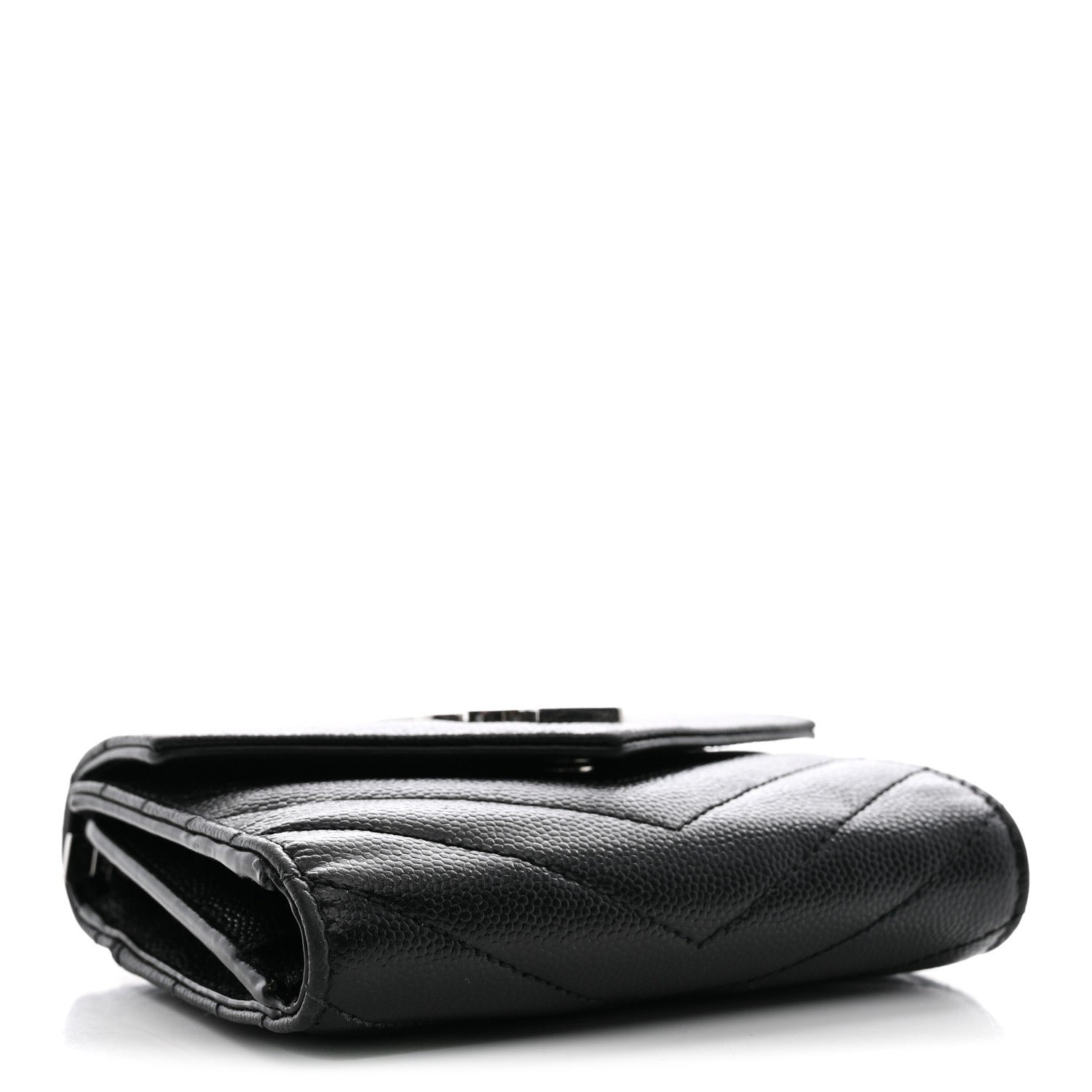 Saint Laurent Grain De Poudre Matelasse Chevron Monogram Compact Tri Fold Wallet Black 4 of 11