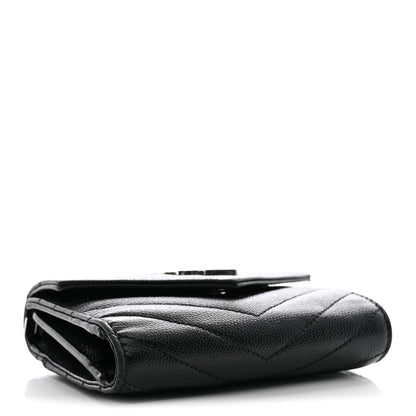 Saint Laurent Grain De Poudre Matelasse Chevron Monogram Compact Tri Fold Wallet Black 4 of 11