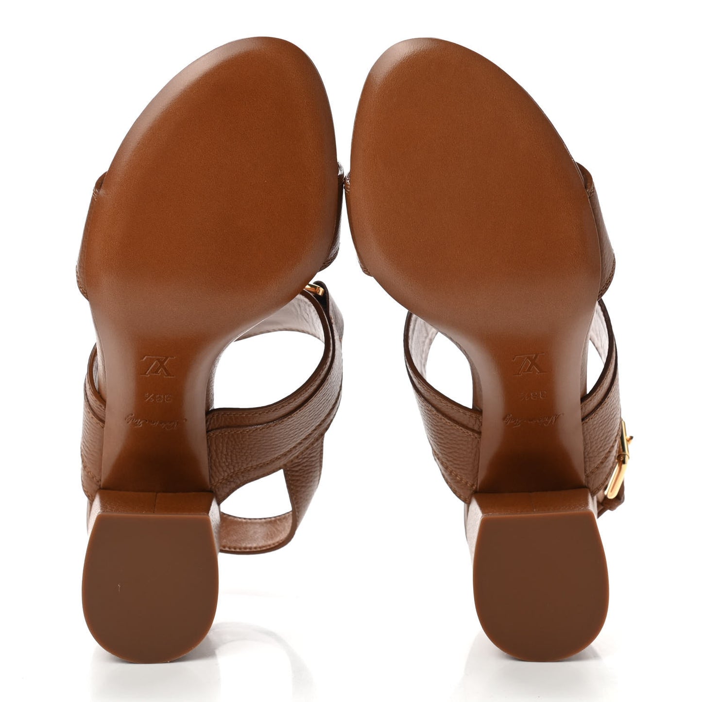 Grained Calfskin Horizon Sandals 38.5 Cognac Brown