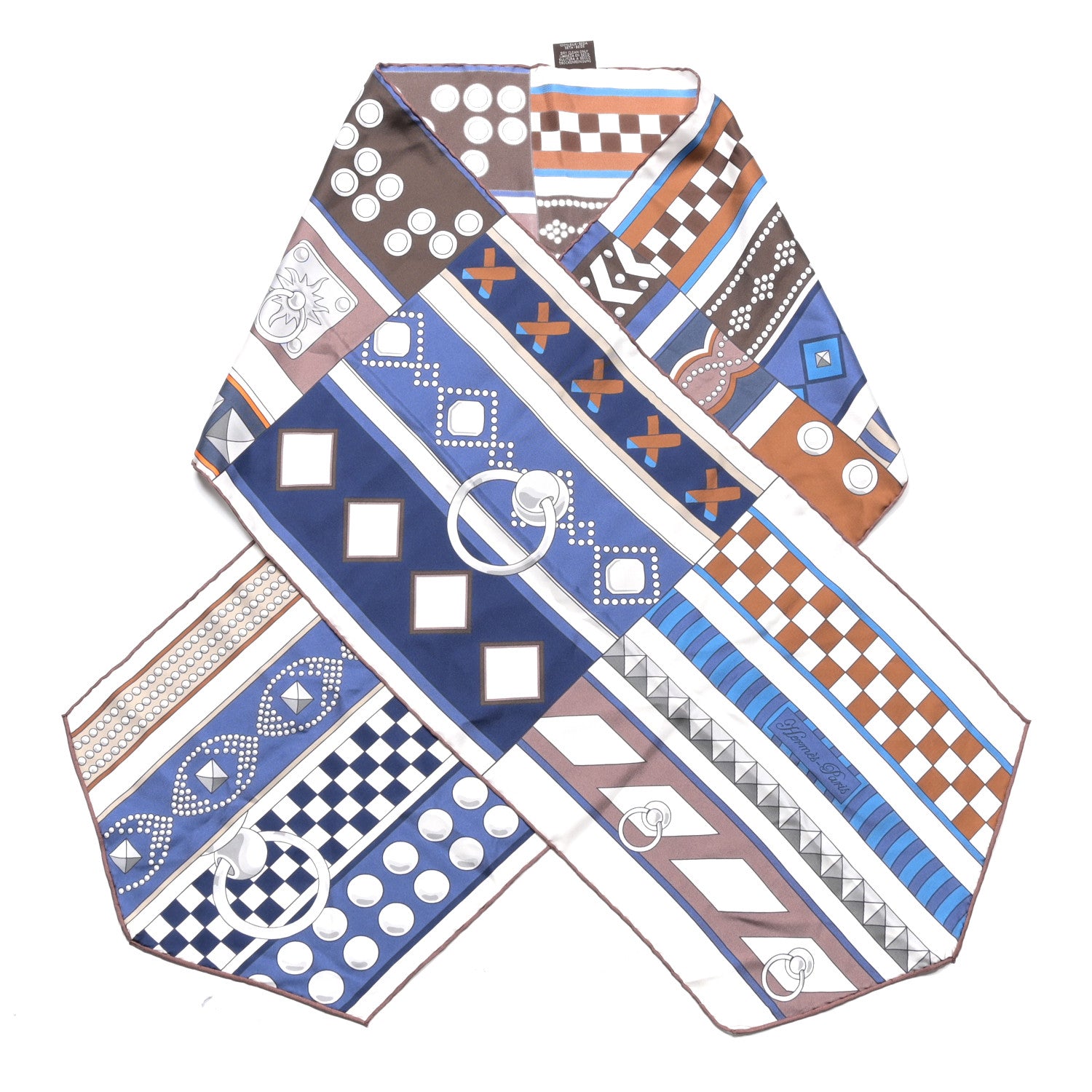 Hermes Silk Maxi Colliers De Chiens Scarf Marine White Brun 1 of 4