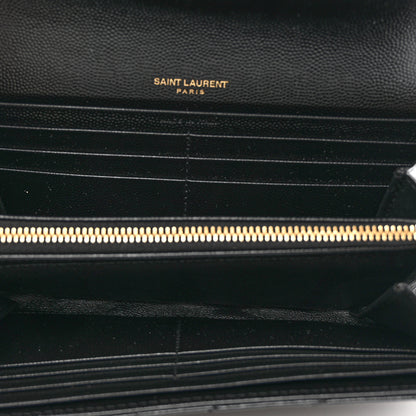 Saint Laurent Grain De Poudre Matelasse Chevron Monogram Flap Wallet Black 5 of 7