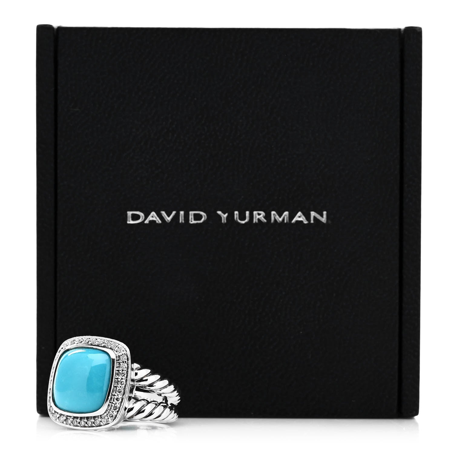 David Yurman Sterling Silver Diamond Turquoise 11mm Albion Ring 52 6 6 of 6