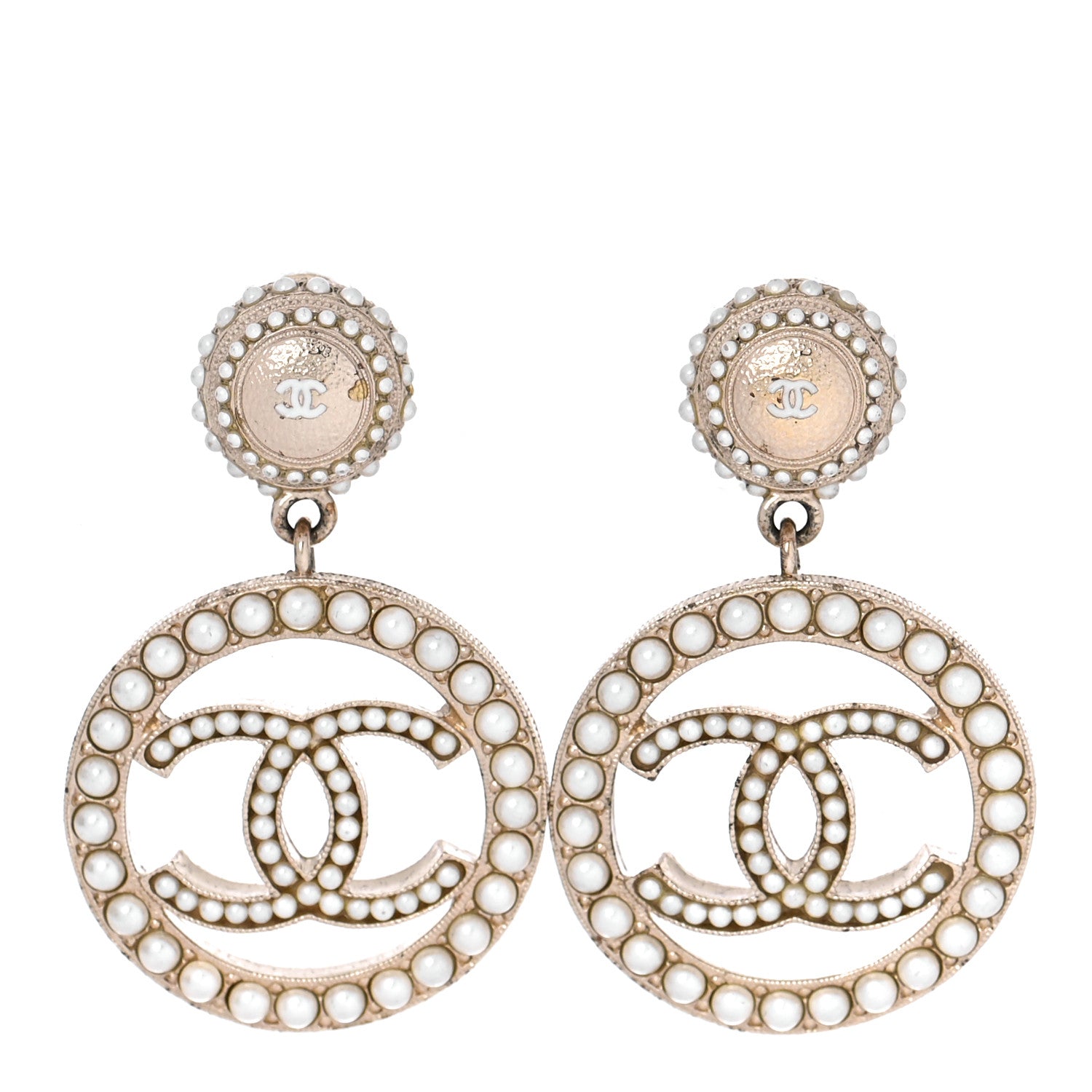 Chanel Pearl CC Drop Earrings Light Gold 1 of 5