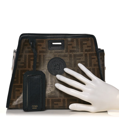Fendi Glazed Fabric Vitello Century FF 1974 Stamp Patch Mini Peekaboo Defender Cover Mogano Panna Black 2 of 12