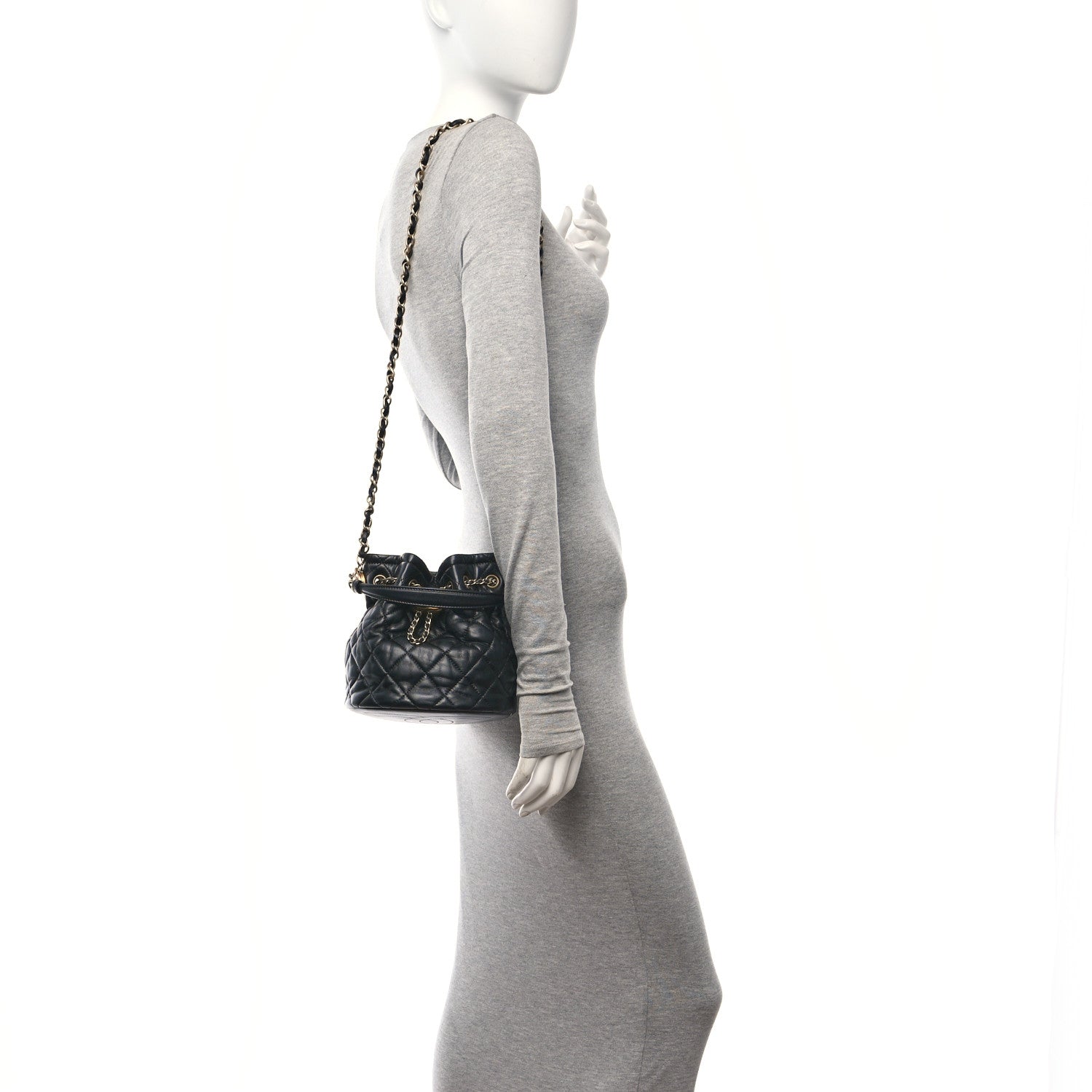 Chanel Lambskin Quilted Mini CC Drawstring Bucket Bag Black 2 of 10