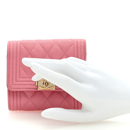 Chanel Caviar Quilted Boy Compact Wallet Pink 2 of 9
