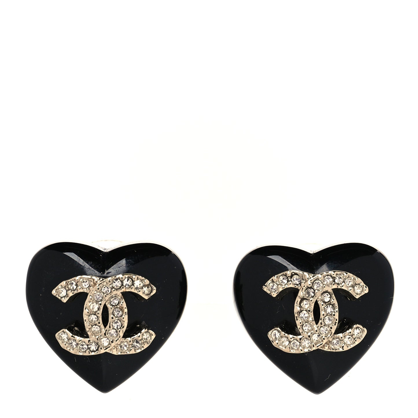 Resin Crystal CC Heart Earrings Black Gold