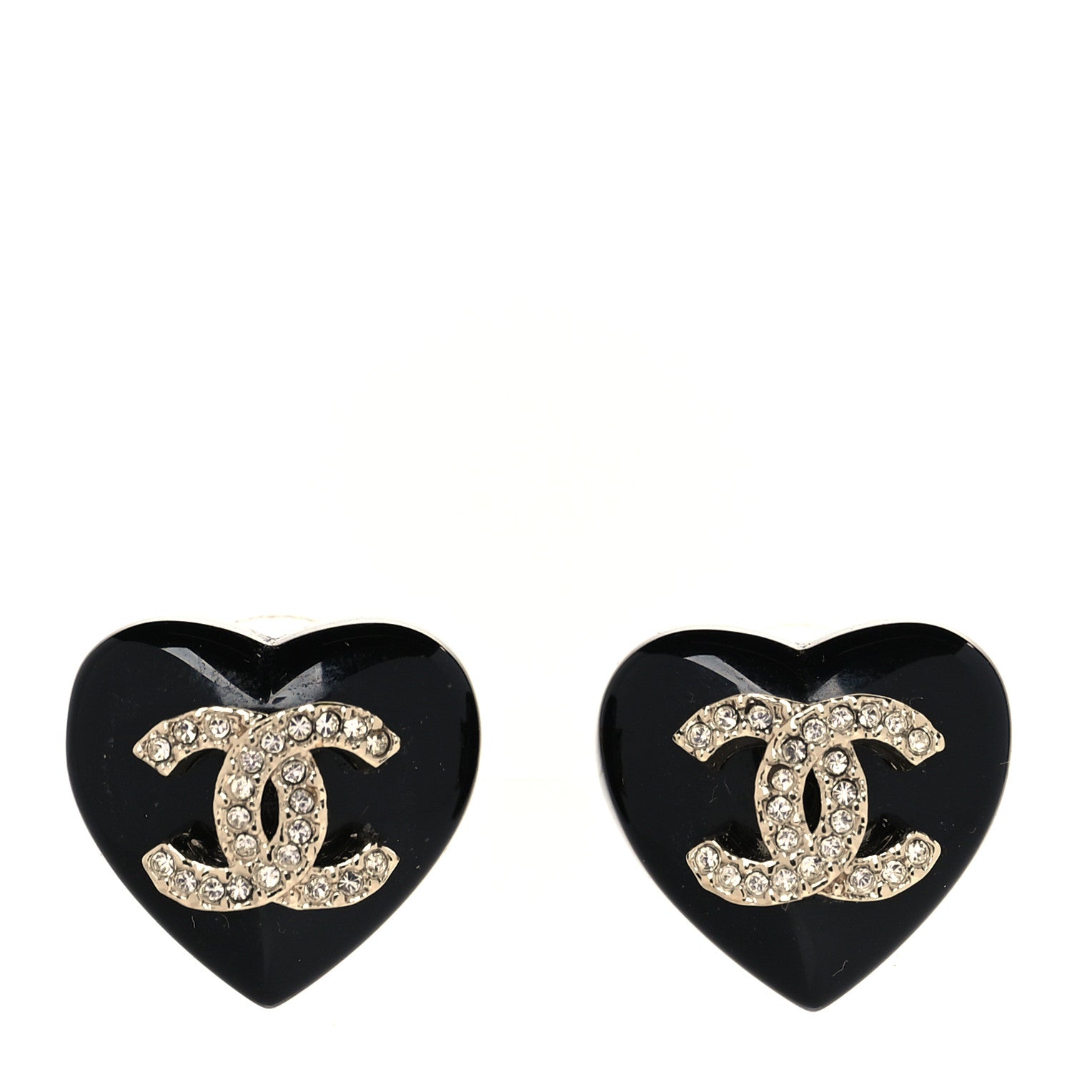 Chanel Resin Crystal CC Heart Earrings Black Gold 1 of 5