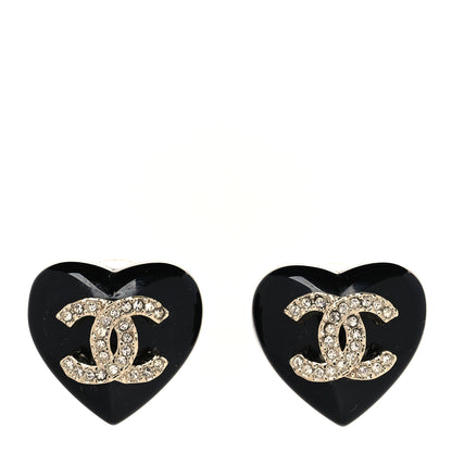 Chanel Resin Crystal CC Heart Earrings Black Gold 1 of 5