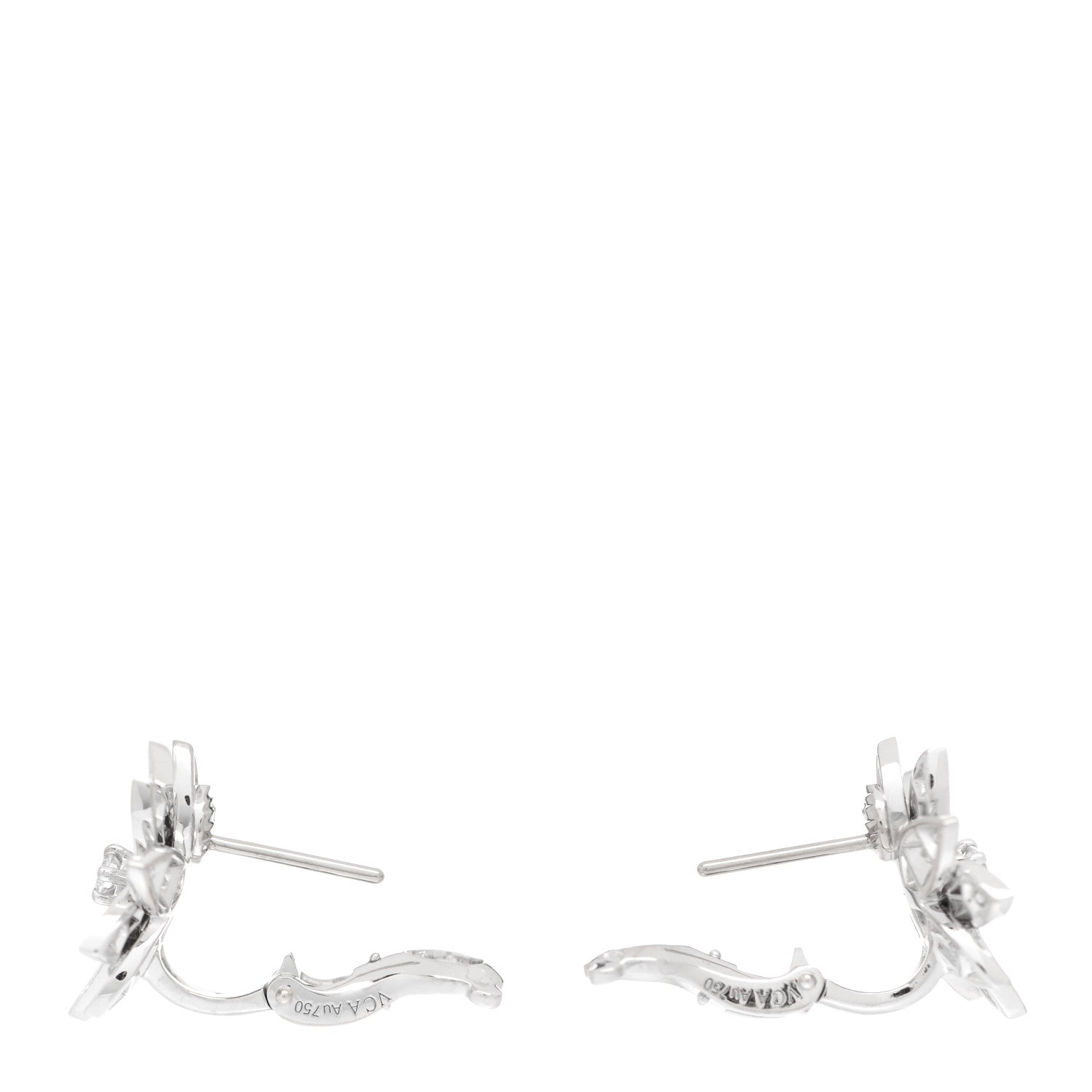 Van Cleef & Arpels 18K White Gold Diamond Small Lotus Earrings 3 of 8
