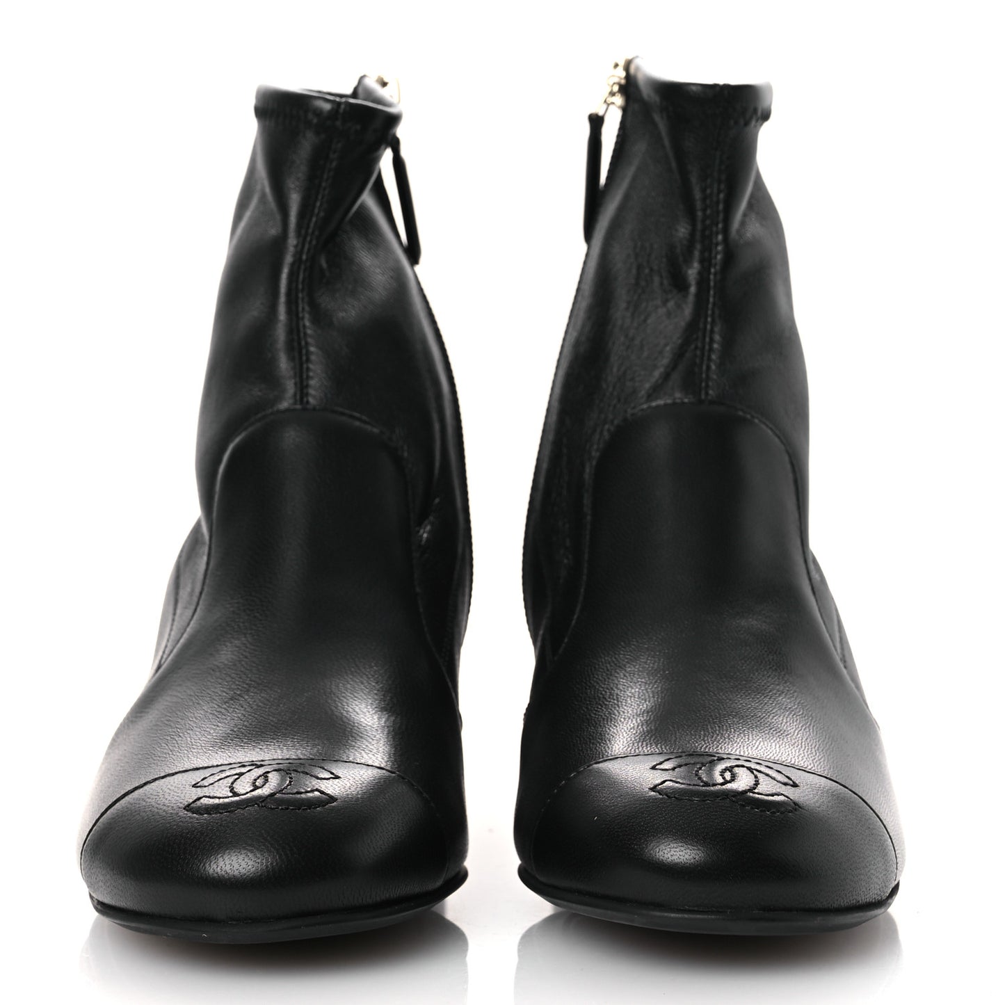 Stretch Lambskin Cap Toe CC Short Boots 36.5 Black