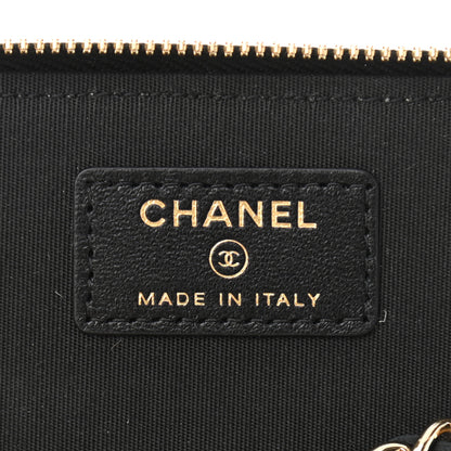 Chanel Raffia Jute Striped Small Vanity Case With Chain Black Beige 6 of 11