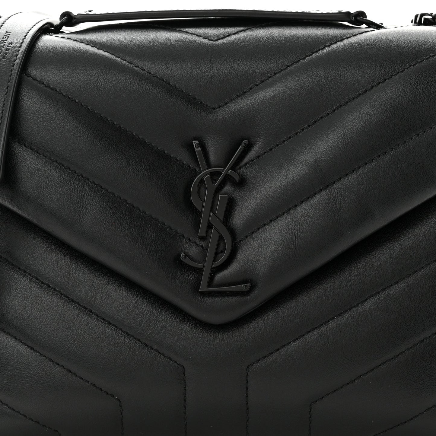 Calfskin Y Quilted Monogram Monochrome Small Loulou Chain Satchel Black