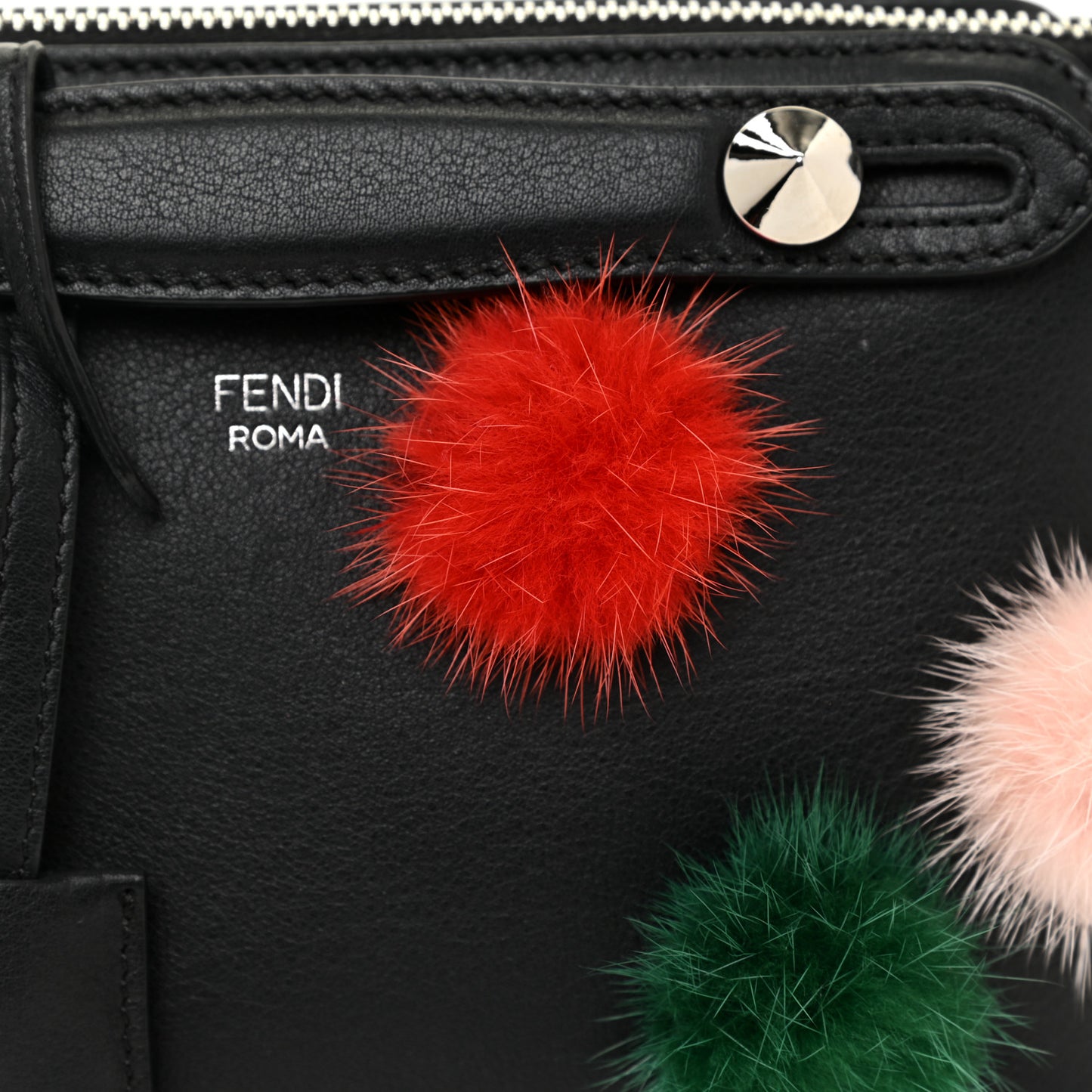 Vitello Dolce Mink Fur Pom Pom Mini By The Way Boston Bag Black Multicolor
