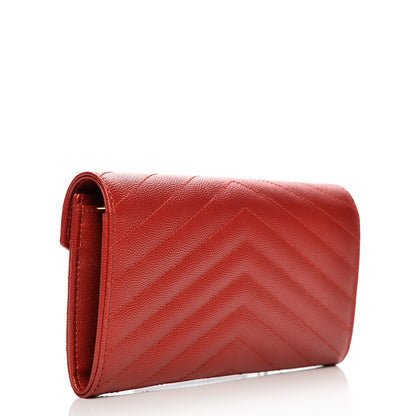 Saint Laurent Grain De Poudre Matelasse Chevron Monogram Wallet Red 3 of 7