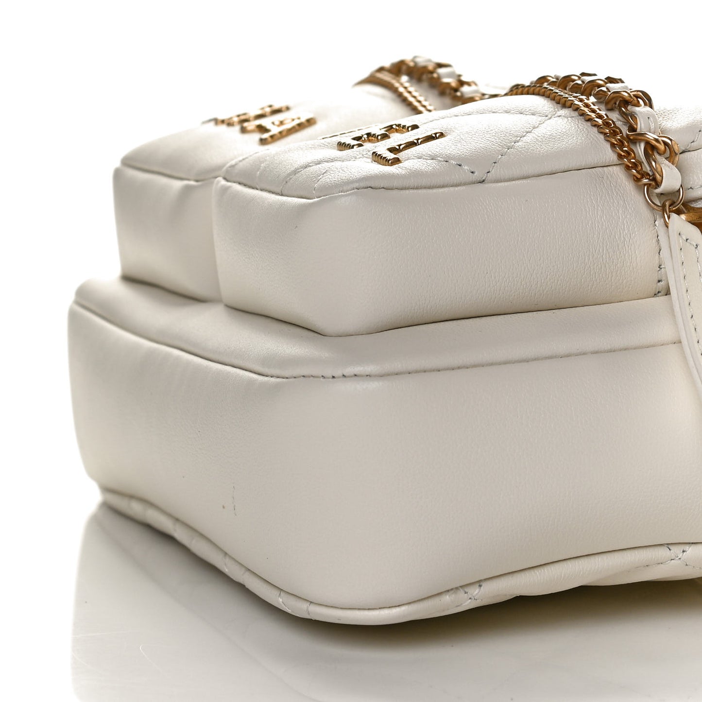 Calfskin Quilted Small Camera Case White