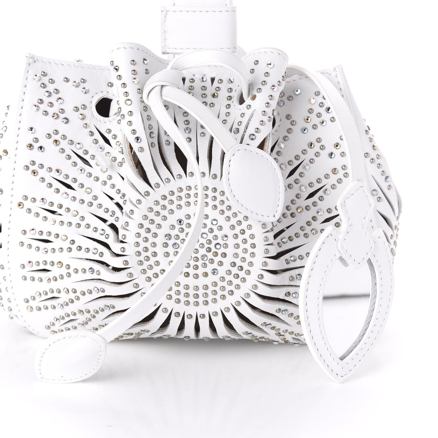 Calfskin Lux Laser Cut Studded Rose-Marie 19 Bag White