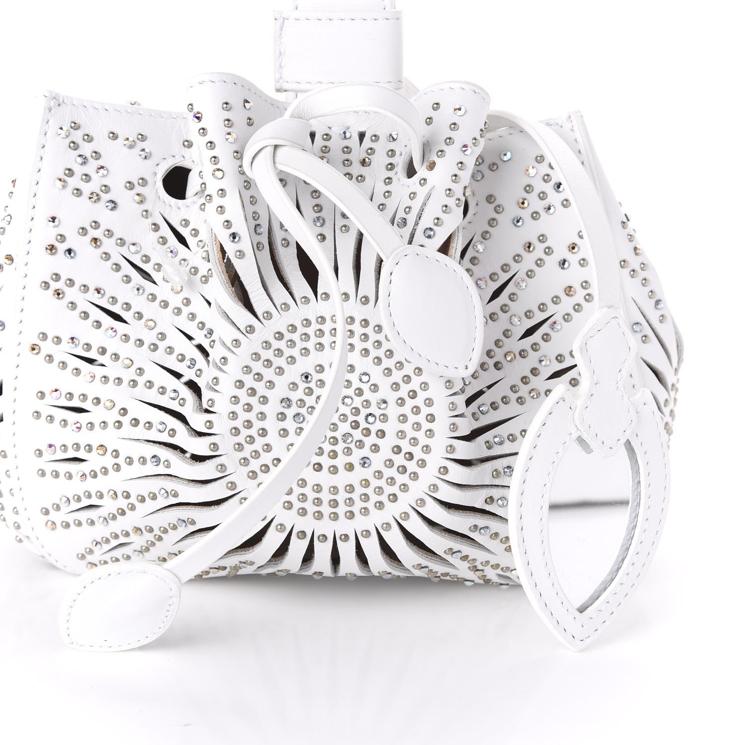 Alaia Calfskin Lux Laser Cut Studded Rose-Marie 19 Bag White 8 of 8