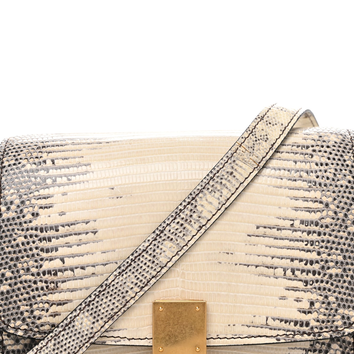 Lizard Small Classic Box Flap Bag Natural