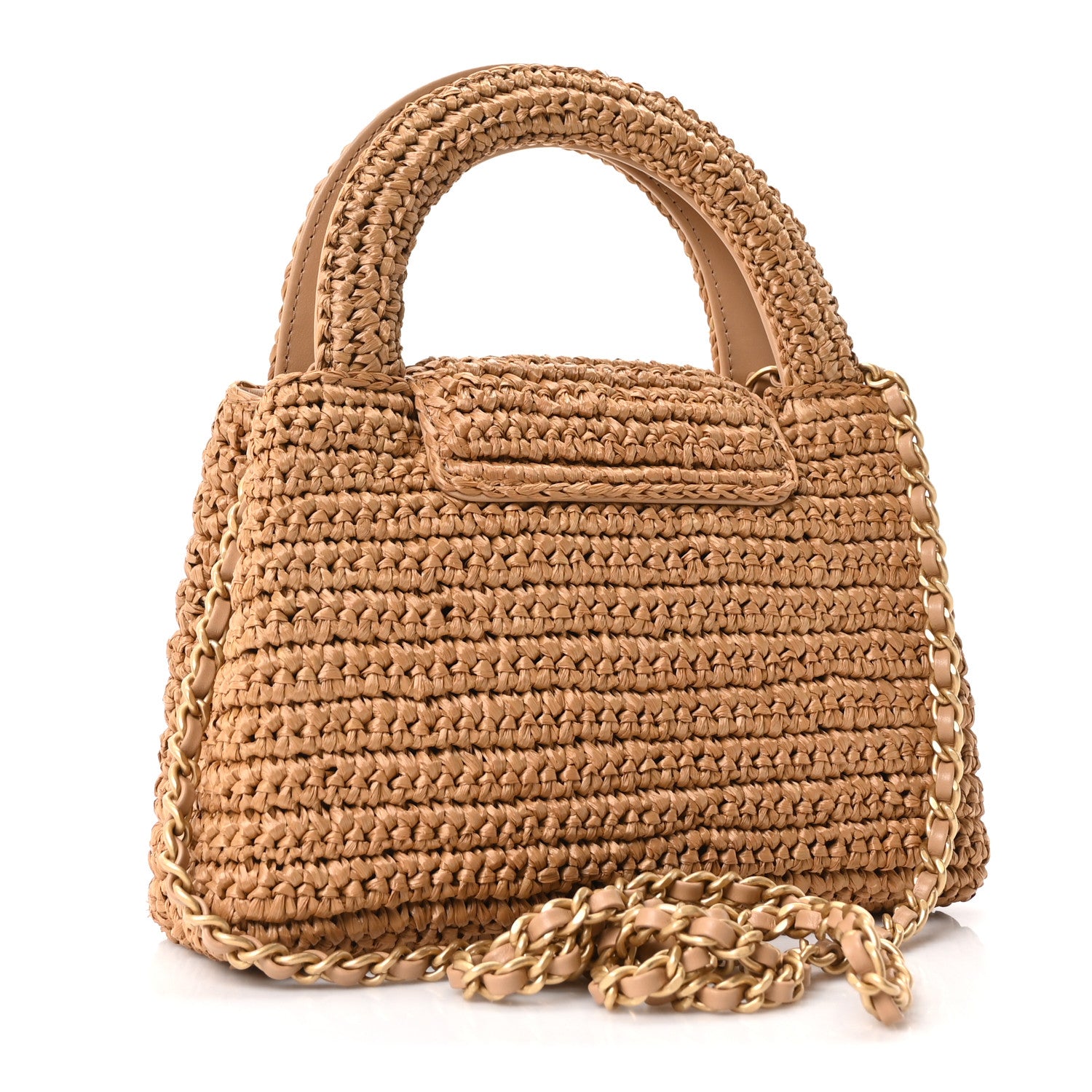 Chanel Braided Raffia Nano Kelly Flap Bag Dark Beige 3 of 11