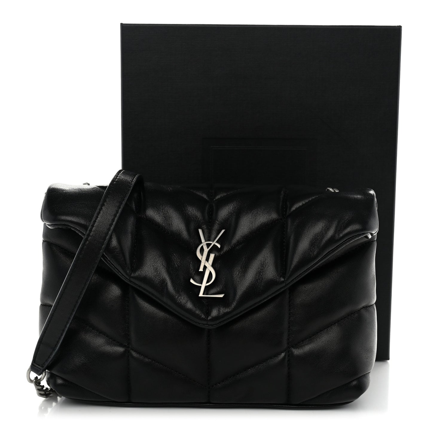 Lambskin Quilted Toy Loulou Puffer Monogram Chain Satchel Black