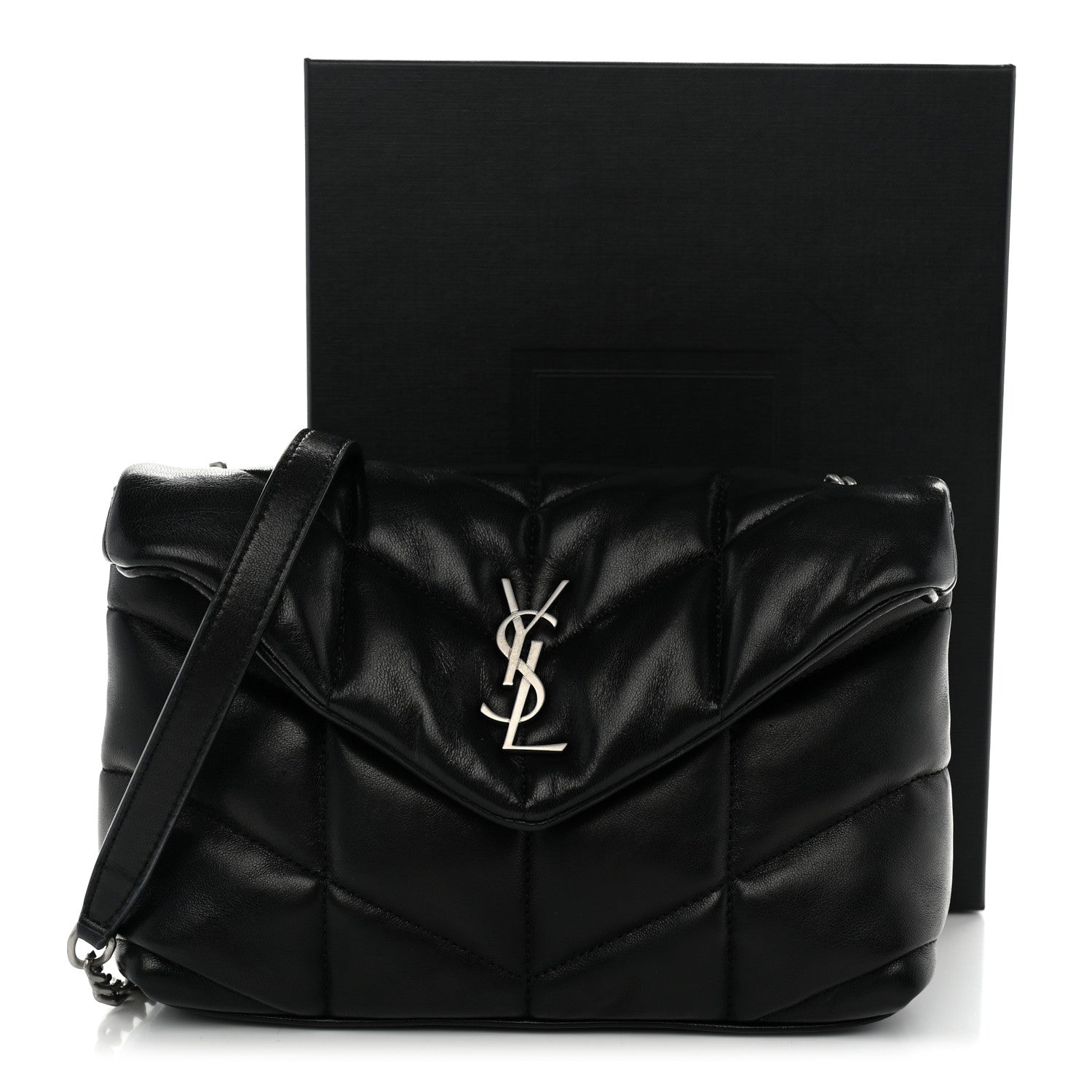 Saint Laurent Lambskin Quilted Toy Loulou Puffer Monogram Chain Satchel Black 11 of 11