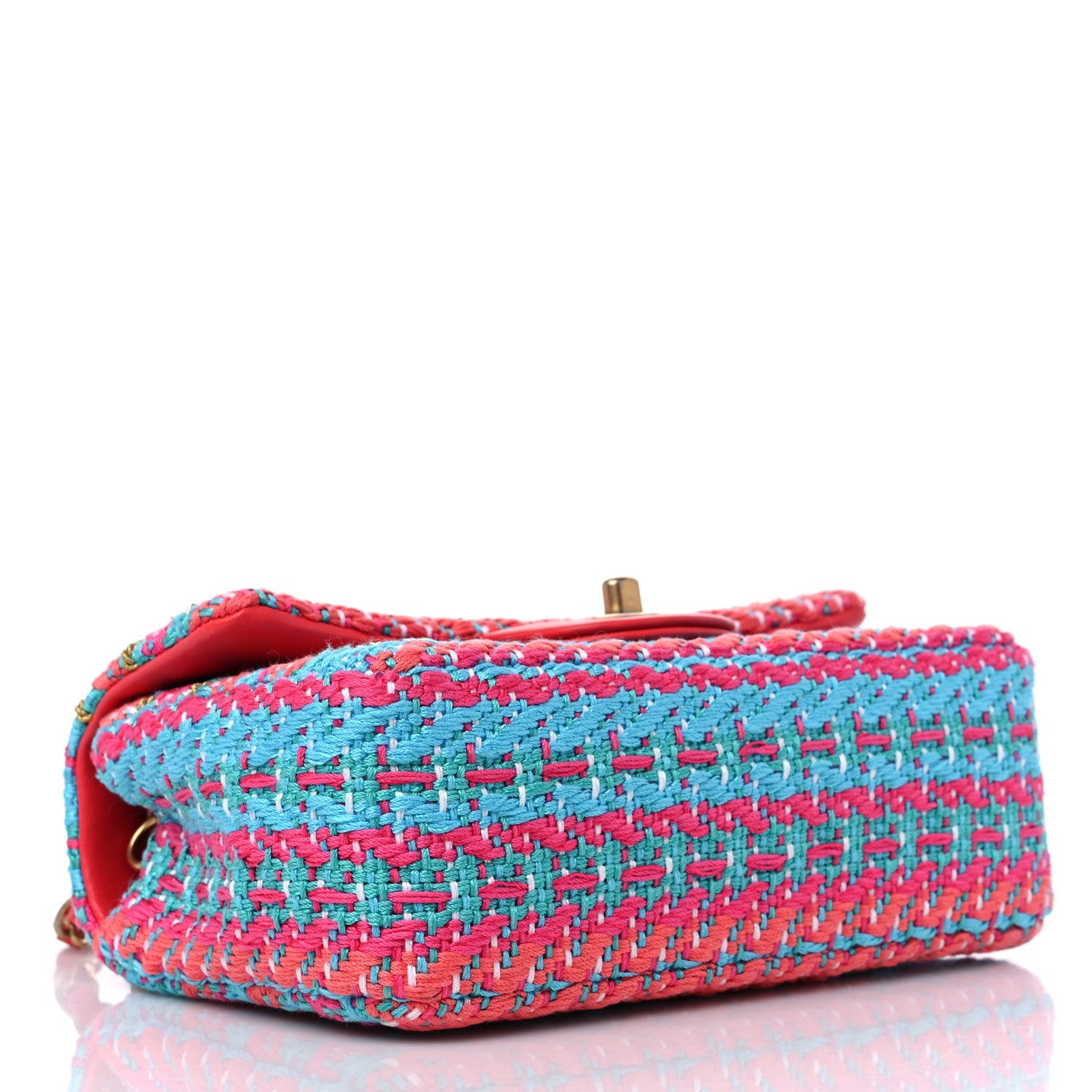Chanel Cotton Mixed Fibers Woven Mini Rectangular Flap Red Fuchsia Blue 4 of 10