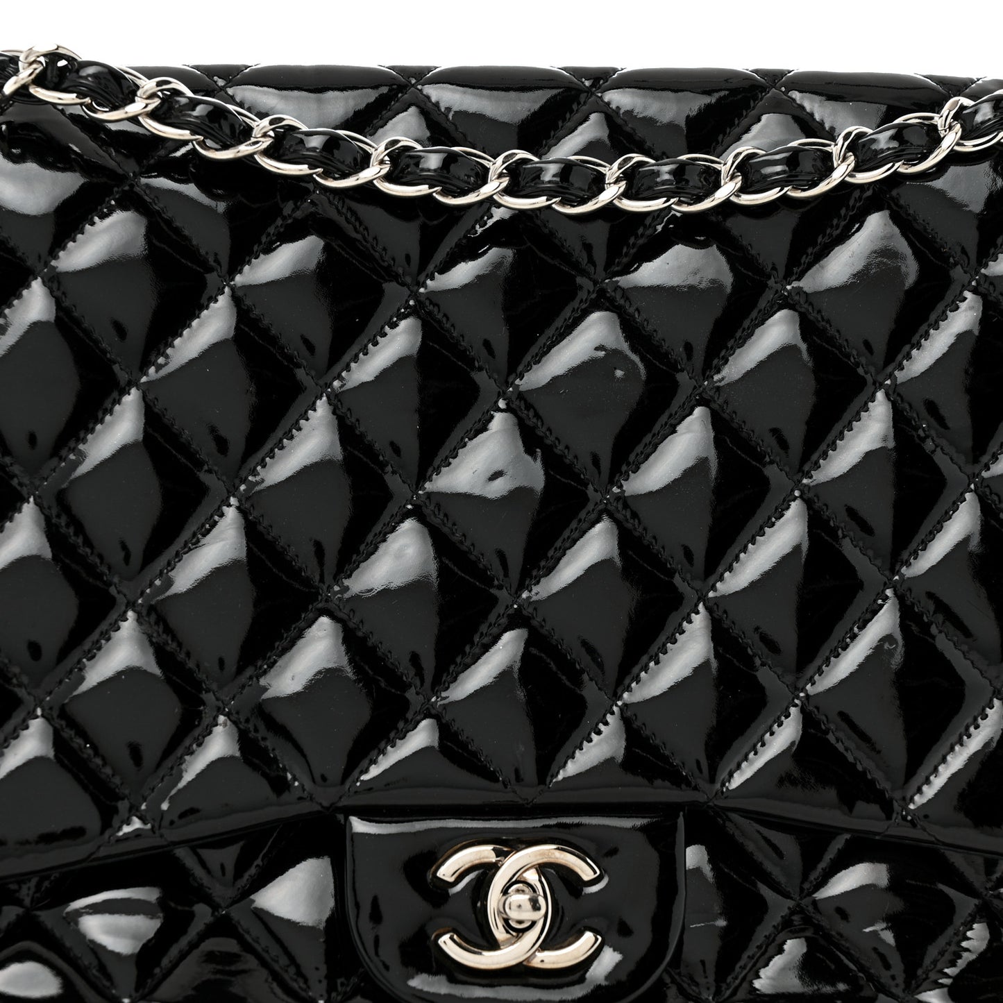Patent Quilted Maxi Single Flap Black