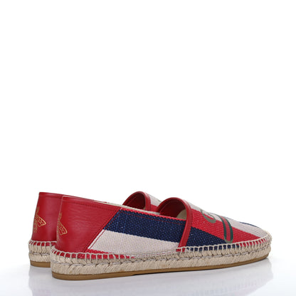 Gucci Canvas Sylvie Stripe Logo Mens Espadrilles 8.5 Mystic White Hibiscus Red Maritime 3 of 4