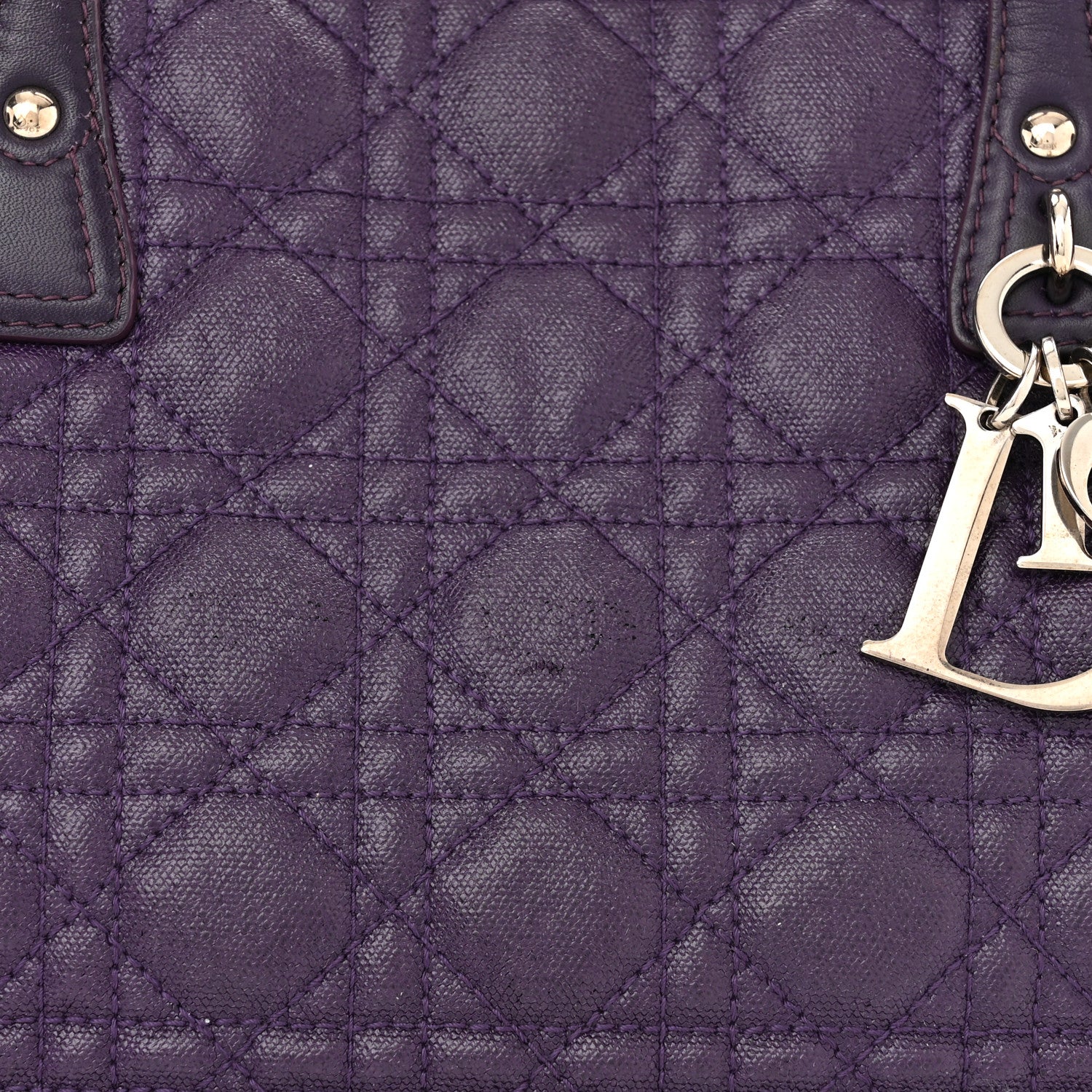 Christian Dior Coated Canvas Cannage Medium Panarea Tote Purple 12 of 20
