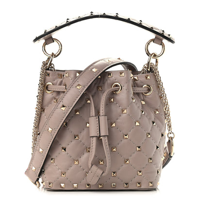 Valentino Garavani Lambskin Mini Rockstud Spike Bucket Bag Poudre 1 of 8