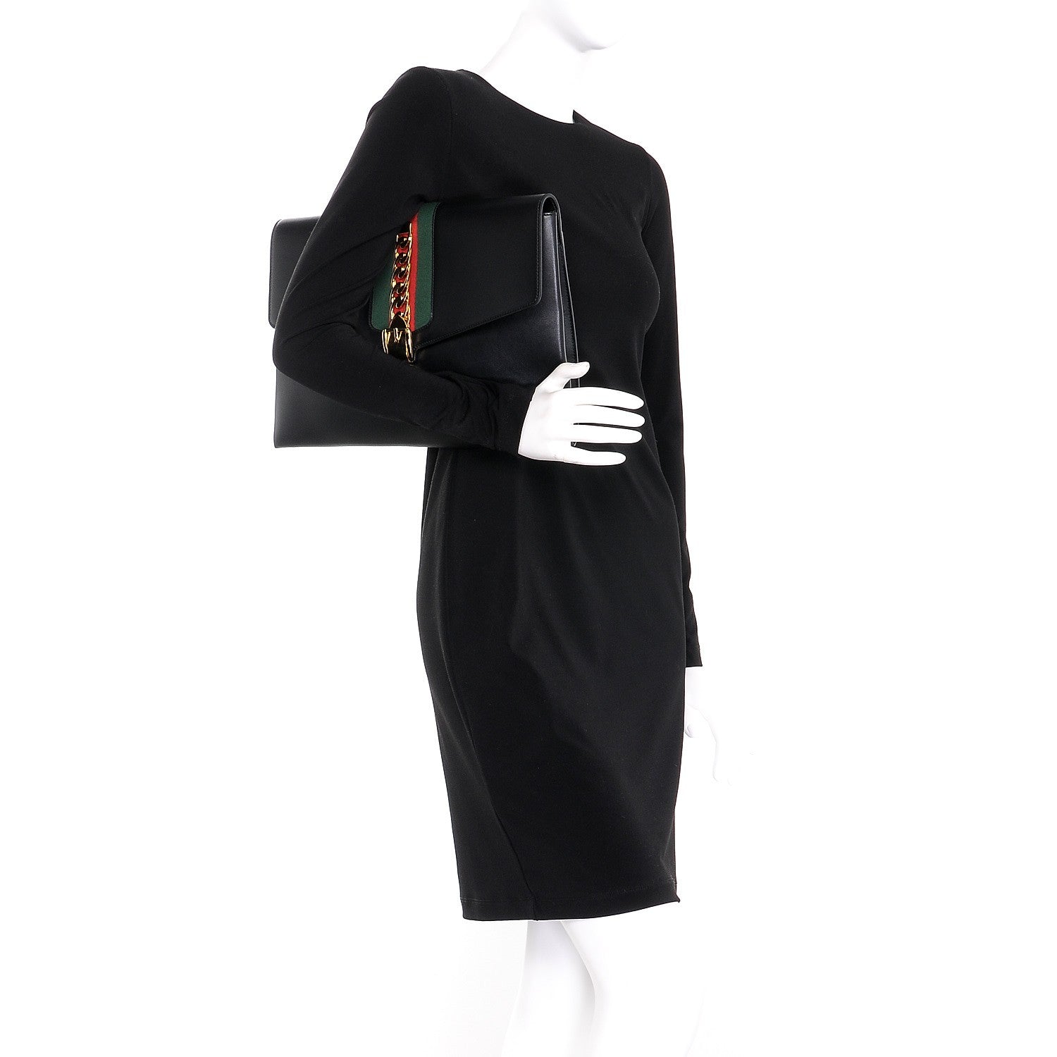Gucci Calfskin Maxi Sylvie Clutch Black 2 of 12