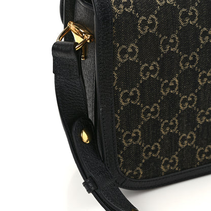 Gucci Jacquard Black Denim GG Monogram Textured Dollar Calfskin Horsebit 1955 Shoulder Bag Black Ivory 13 of 13